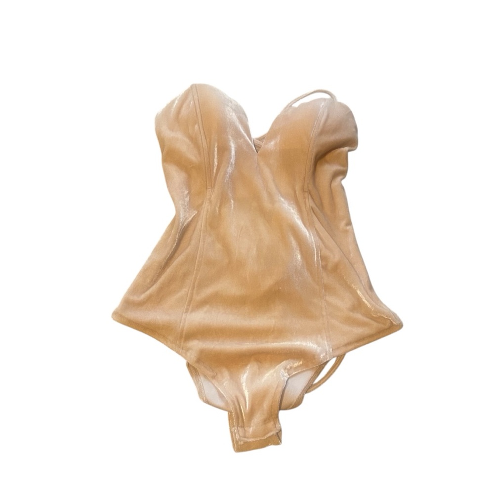 NWT Choles Beige Velvet Tie Back Bodysuit Size Large‎
